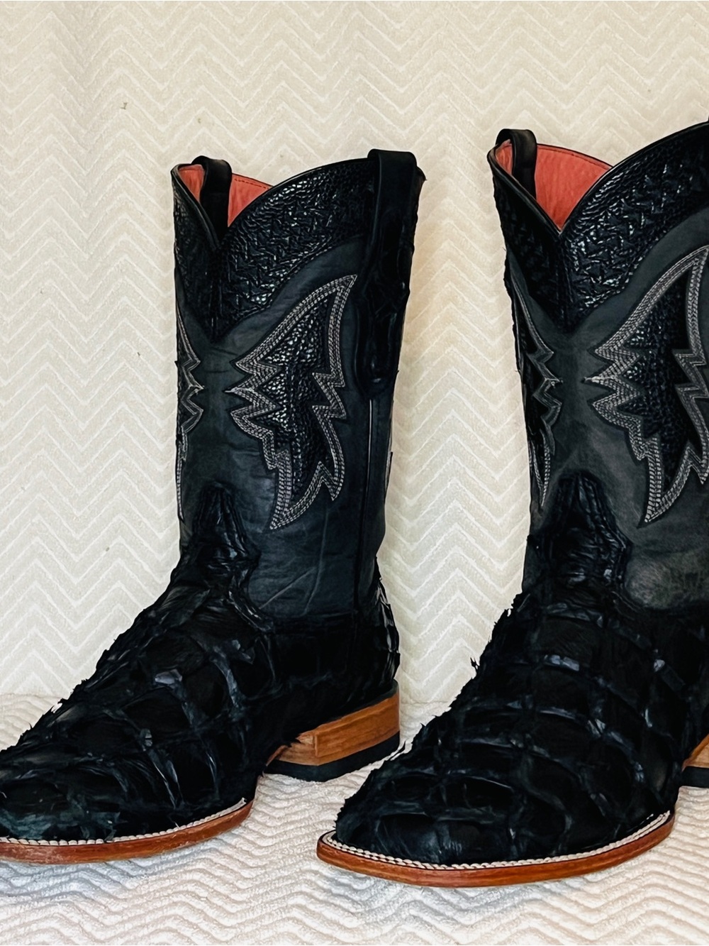 Men's Black Exotic Fish Skin Cowboy Boots For A Steal!!